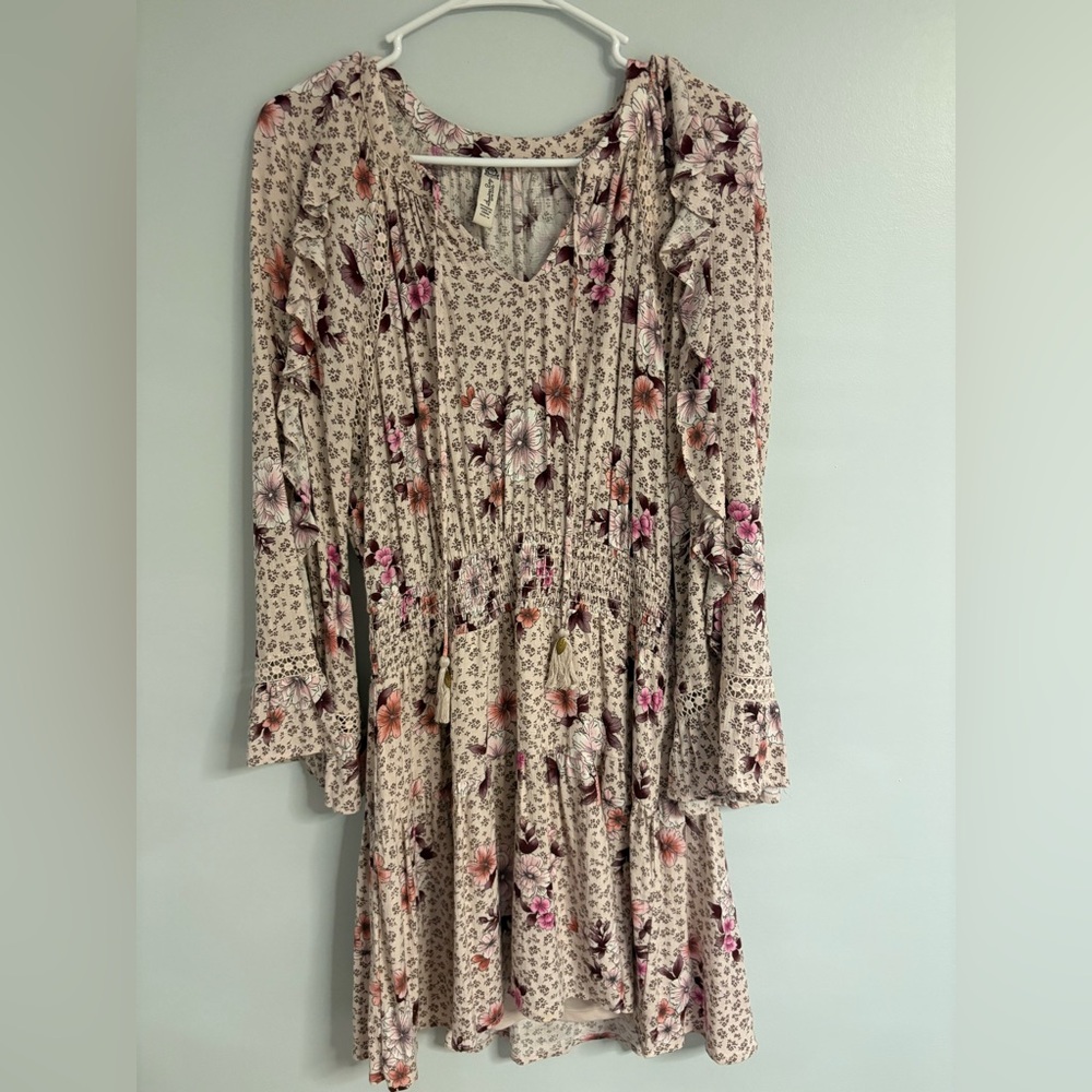 American Rag Pink and Cream Floral Long Sleeve Dress